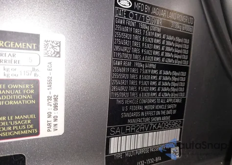 2019 Land Rover Discovery Hse z USA, uszkodzony, nr VIN SALRR2RV7KA095962